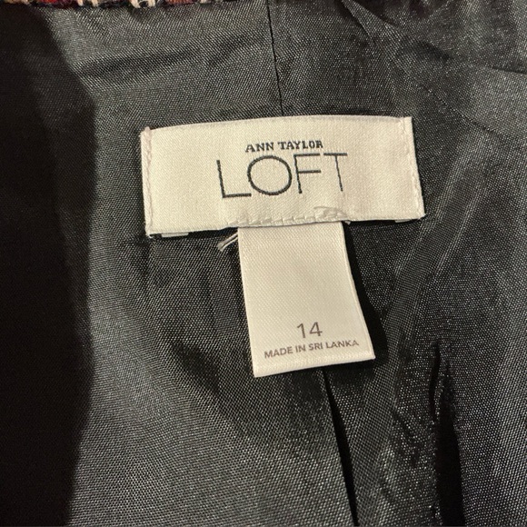 Ann Taylor Collarless Blazer Wool Blend  Red Brown Houndstooth Tweed Jacket 14 - Picture 15 of 16